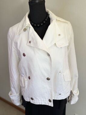 MaxMara White Cotton Jacket Womens Size 4 Italy Snap Front Minimalist Trench